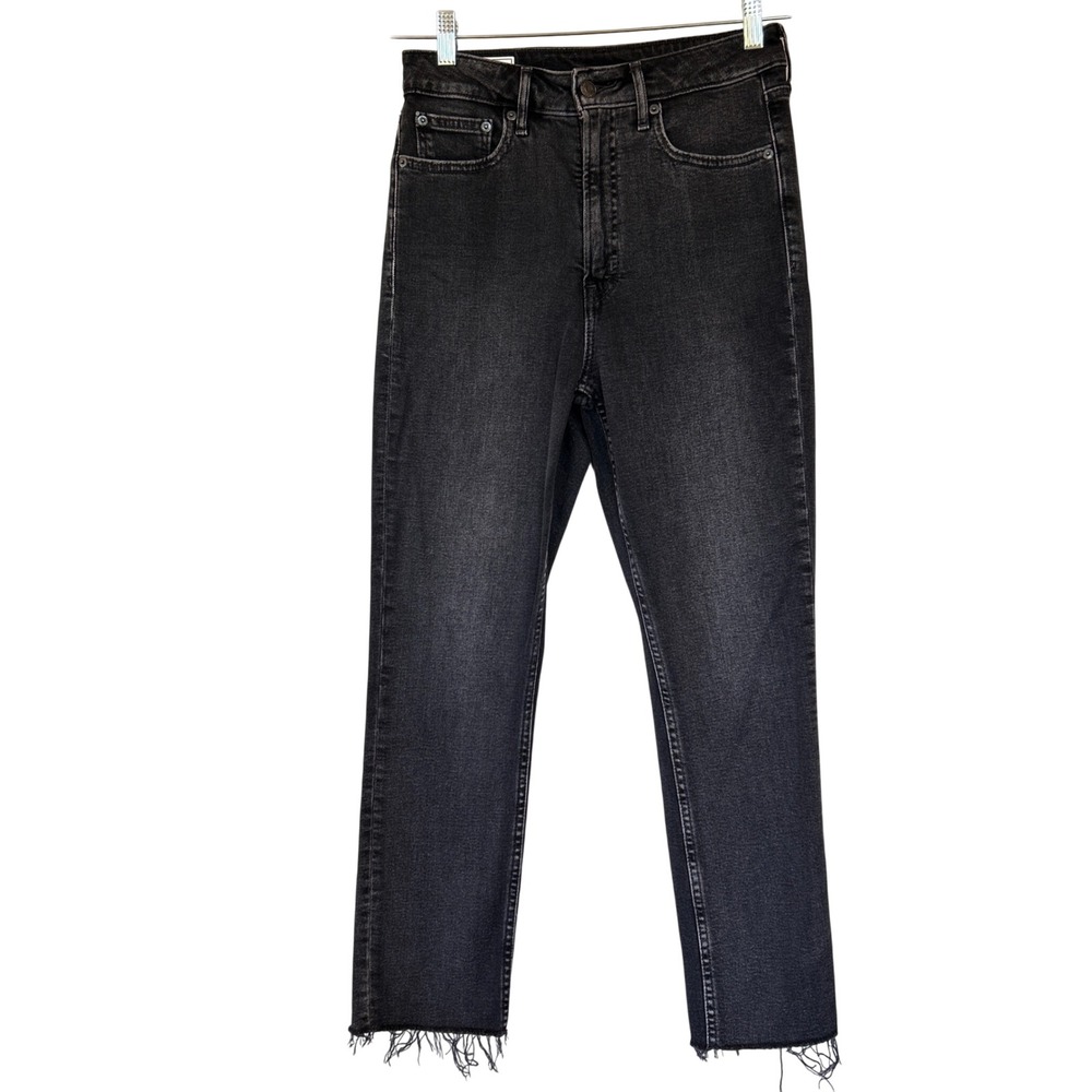 Gap Vintage Slim Sky High Jeans Womens 28 6R Washed Black Raw Hem Stretch Denim